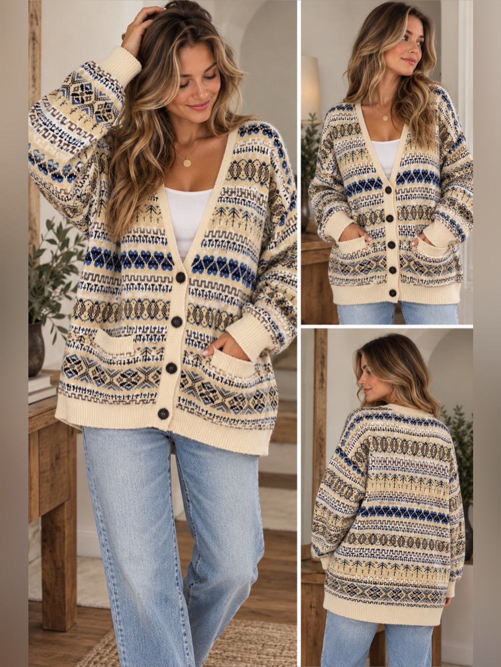 Vintage Liz Claiborne Fair Isle Cardigan Grandpacore Coastal Oversized XL